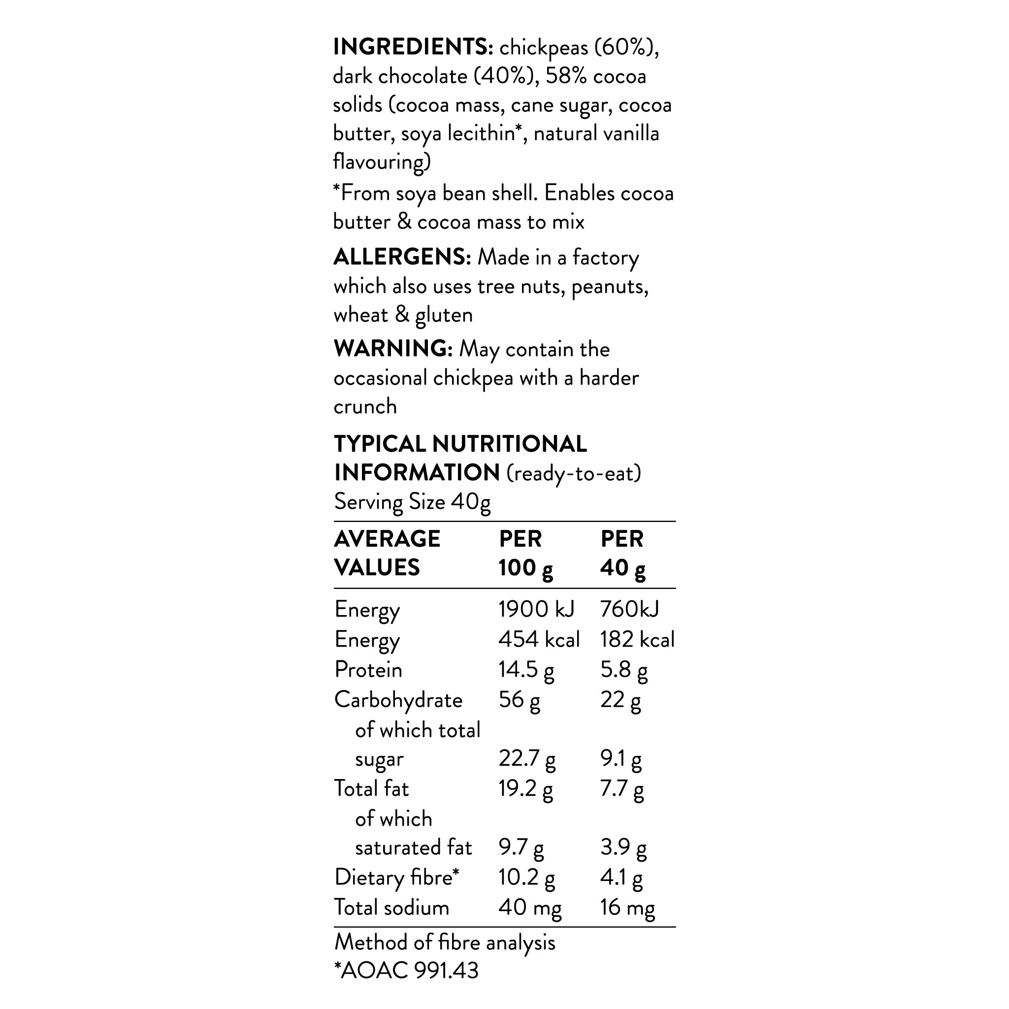 Grumpy snacks crunchy dry roasted chickpeas coated in chocolate ingredients and typical nutrition information vegan gluten free