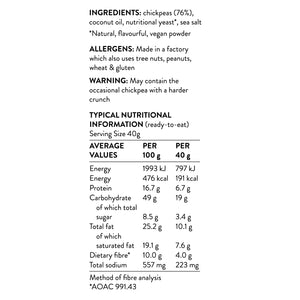 Grumpy Snacks crunchy dry roasted chickpeas sea salt vegan gluten free ingredients and typical nutritional information